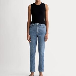 High Waisted Everlane Original Cheeky Jeans In Stone Washed Sky